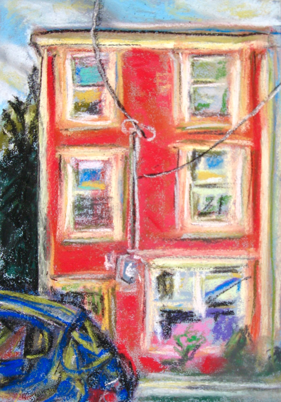 original pastel art, the house across the street