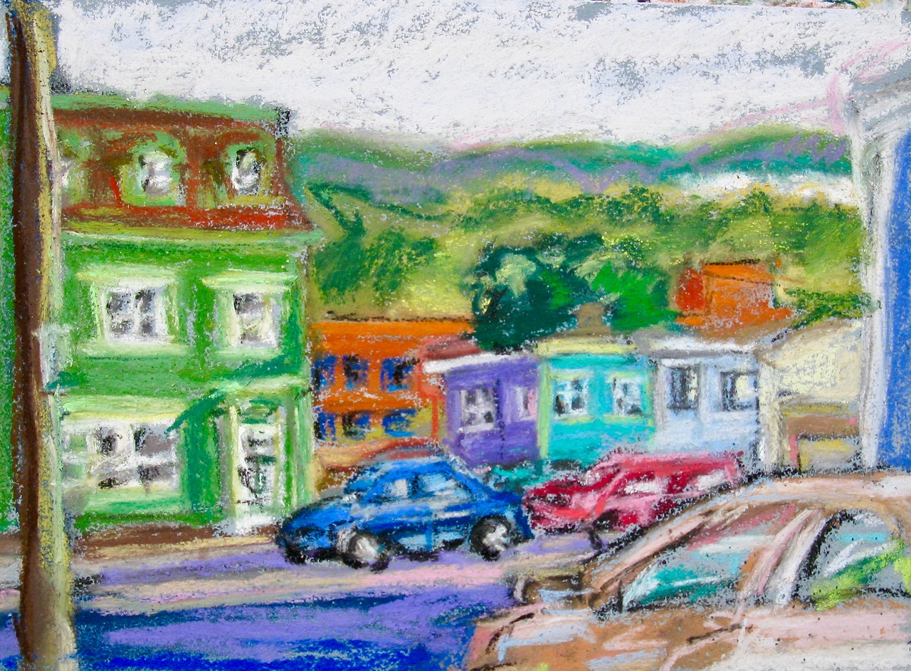 original pastel painting, downtown St. John's