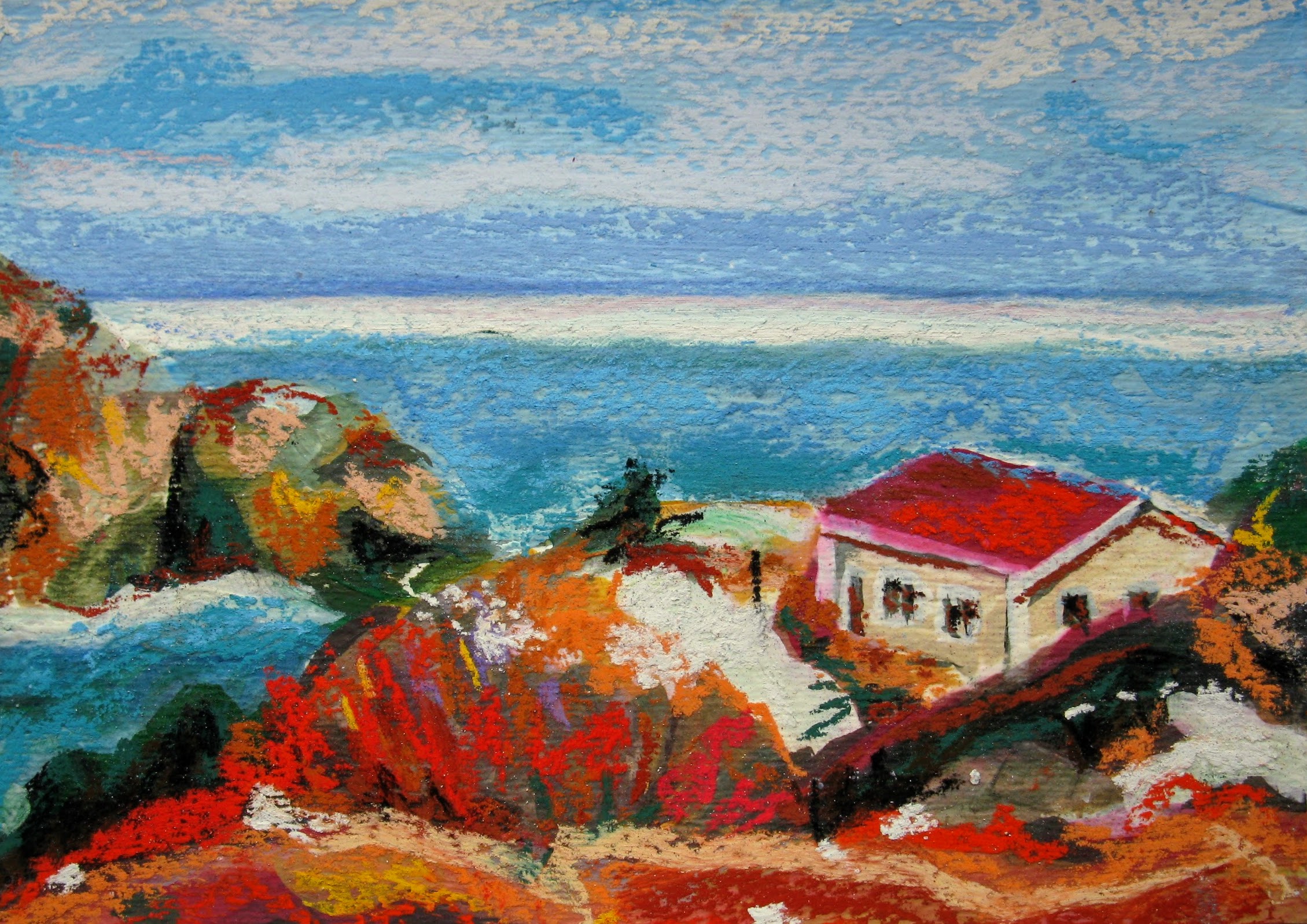 small pastel painting of house at Quidi Vidi