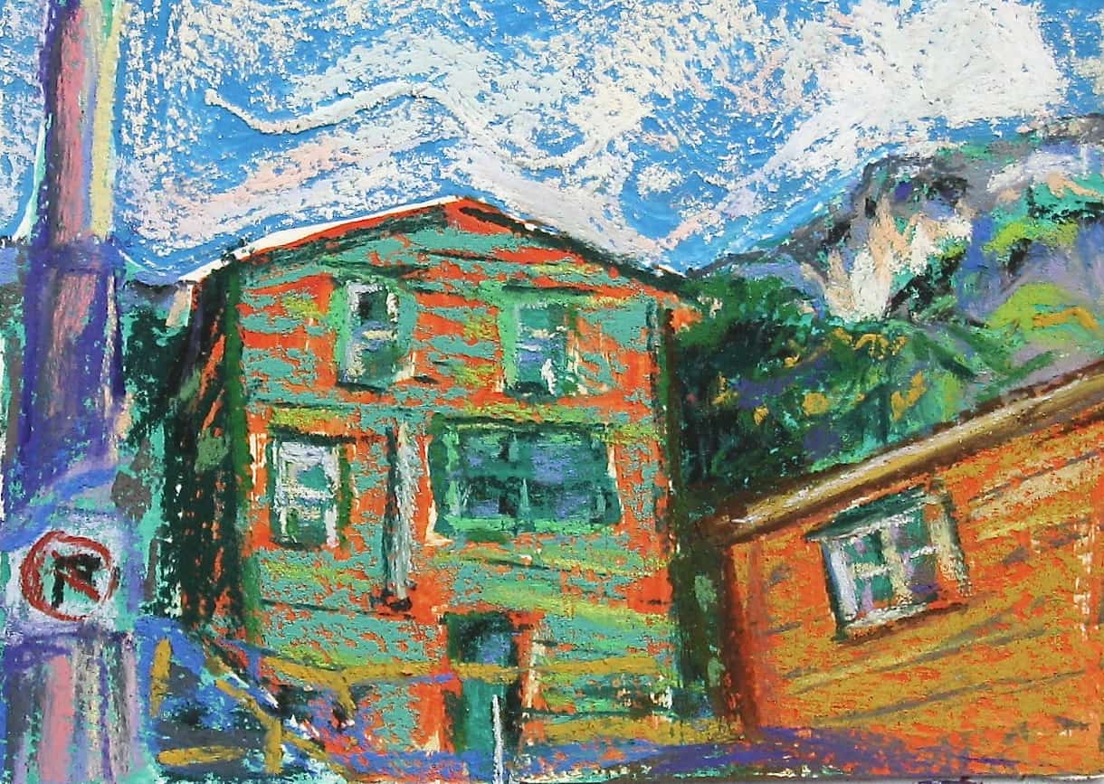 Pastel painting of a house in the Battery, St. John's