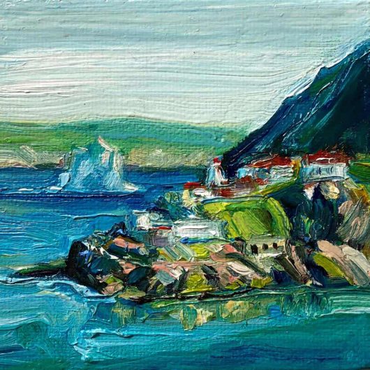 Mini oil painting of an iceberg at Fort Amhers