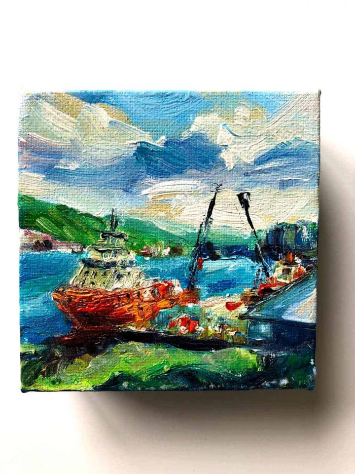 Ship in Sunny Harbour - view on a wall
