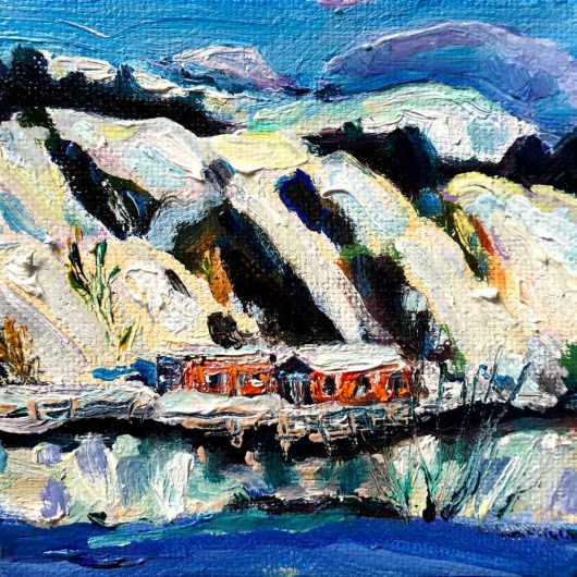 Quidi Vidi Cozy, is a painting of Quidi Vidi in the winter