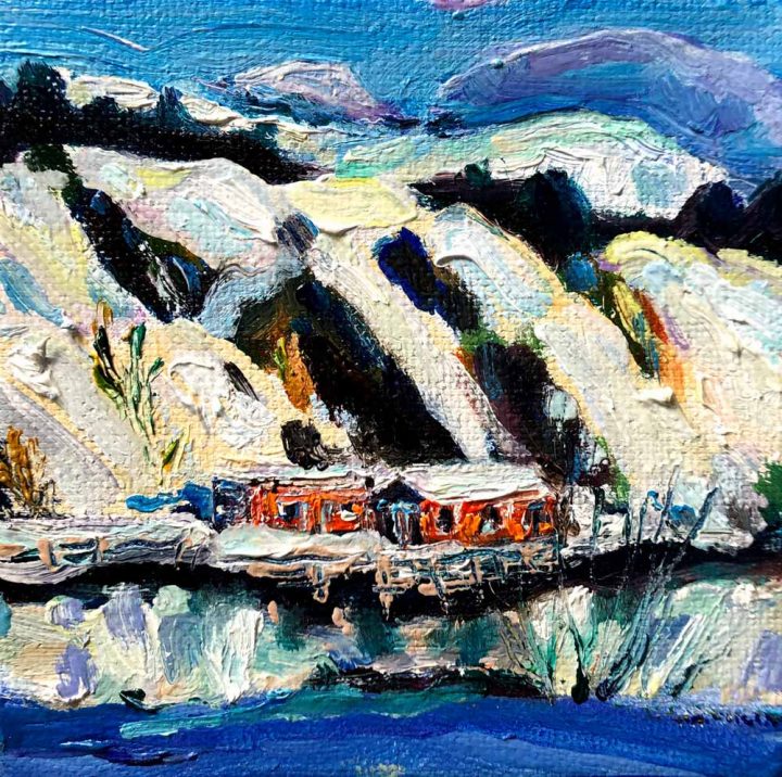 Quidi Vidi Cozy, is a painting of Quidi Vidi in the winter