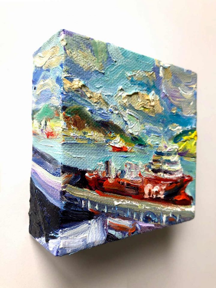 View of the left side of the mini painting, Gummy Ships