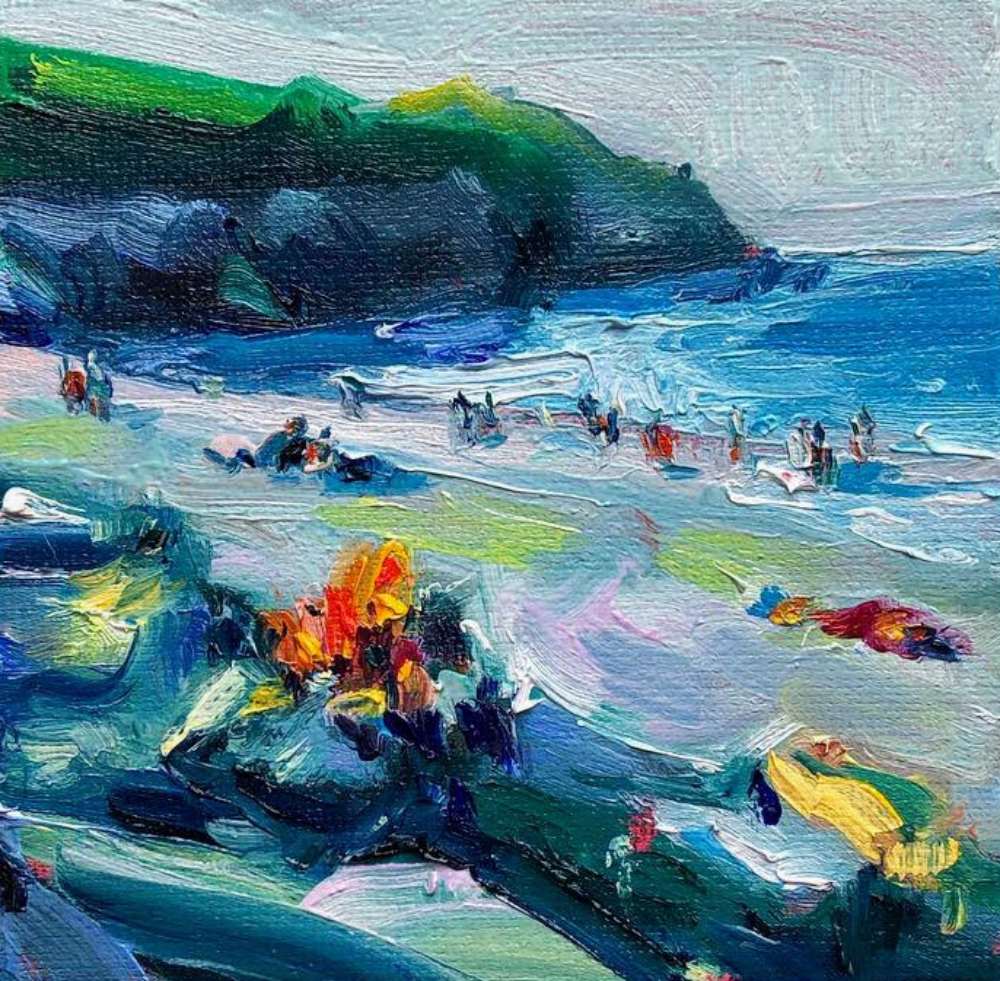 seascape mini painting called Boil Up on Middle Cove Beach