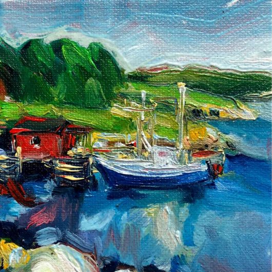 original seascape mini painting, Little Fishing Stage