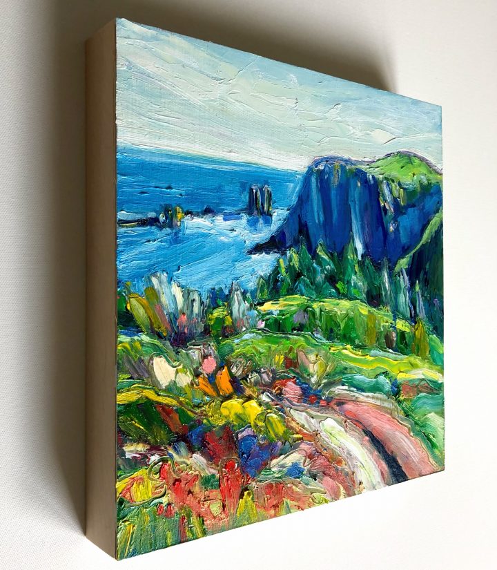 Wall view: Seastacks of Skerwink Trail - left view. Contemporary landscape painting.