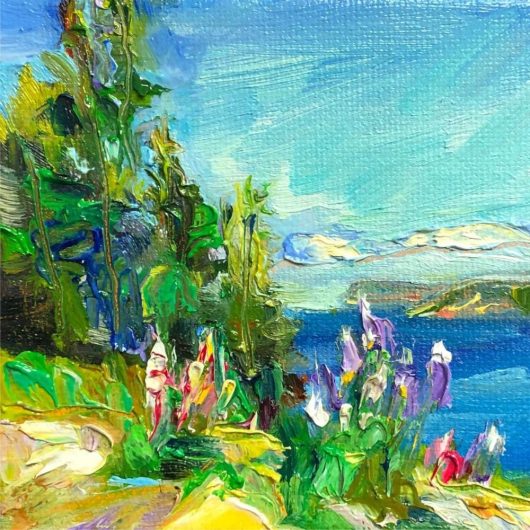 this is a landscape painting of Lupin Lookout
