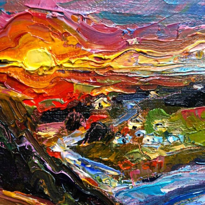 this is a landscape painting of September Skies, mini Mini Middle Cove