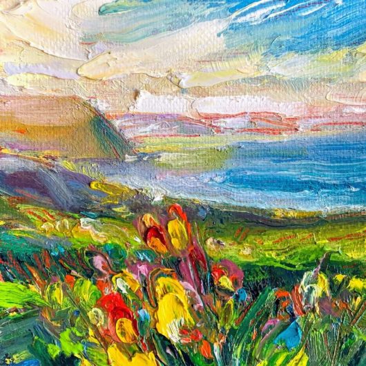 this is a landscape painting of View from Cape Spear